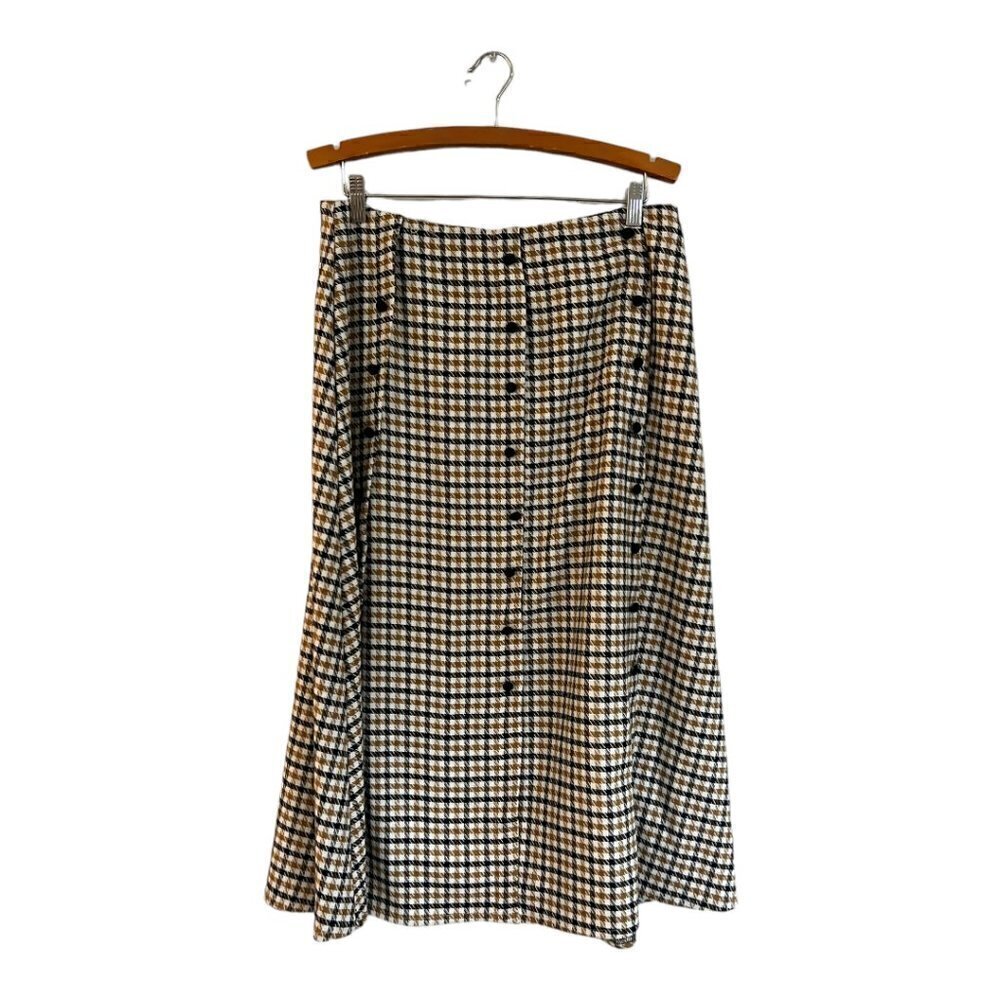 Womens Houndstooth Midi Skirt - Black & Tan